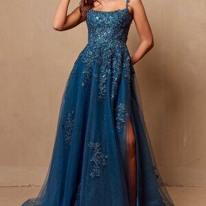 Fuchsia Pink or teal blue formal dress. Pageant evening prom party ball gown